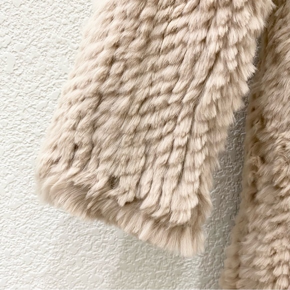 ADRIENNE LANDAU Real Rabbit Fur Beige Mid-length Full Zip Hooded Coat Size S - Picture 15 of 16